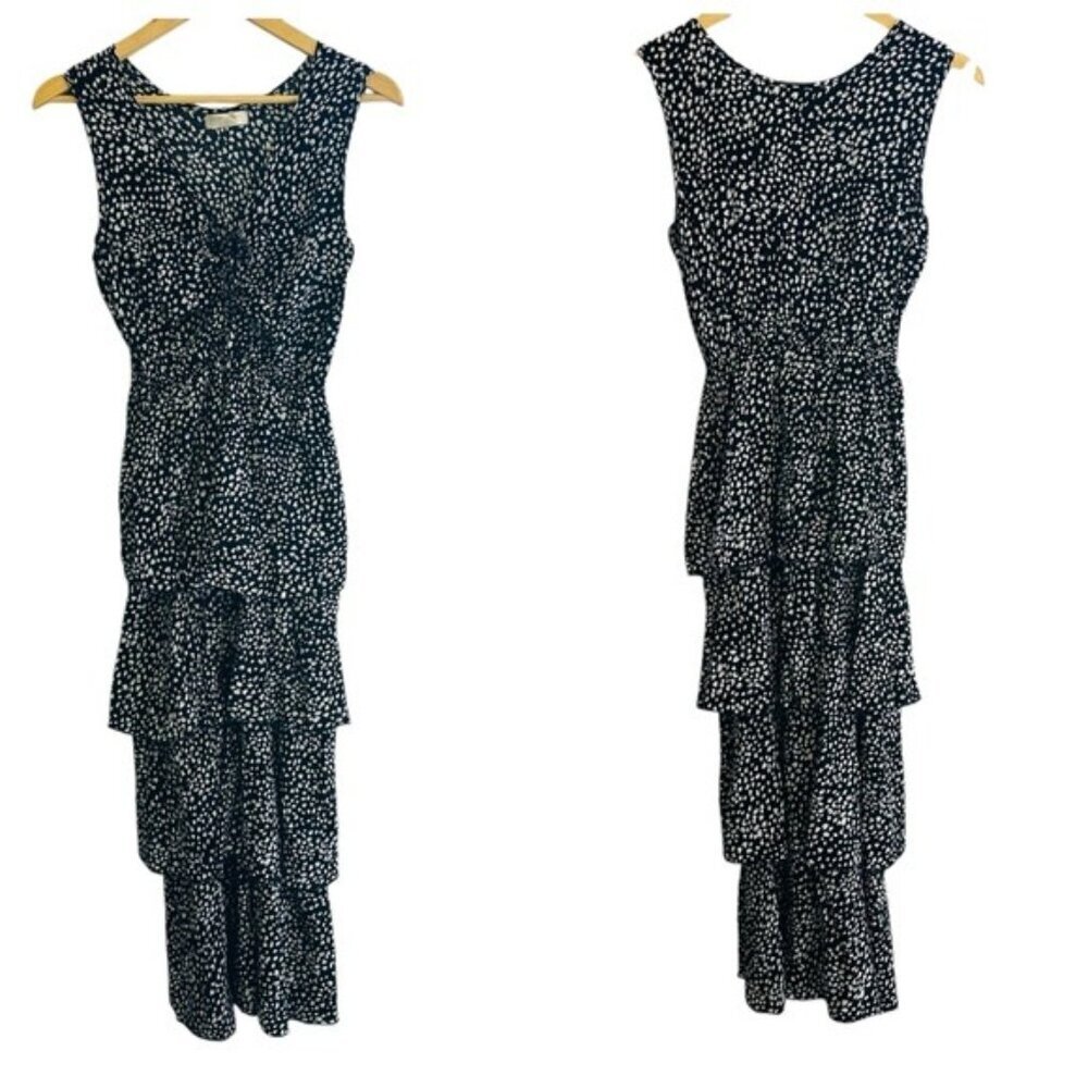 Seven Islands Ruffle Tiered Midi Dress Size Small Black and White Sleeveless - Picture 1 of 13